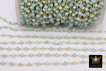 22 k Gold Plated Light Amazonite Crystal Beaded Rosary Chain CH #318, 4 mm Wire Wrapped Glass Unfinished